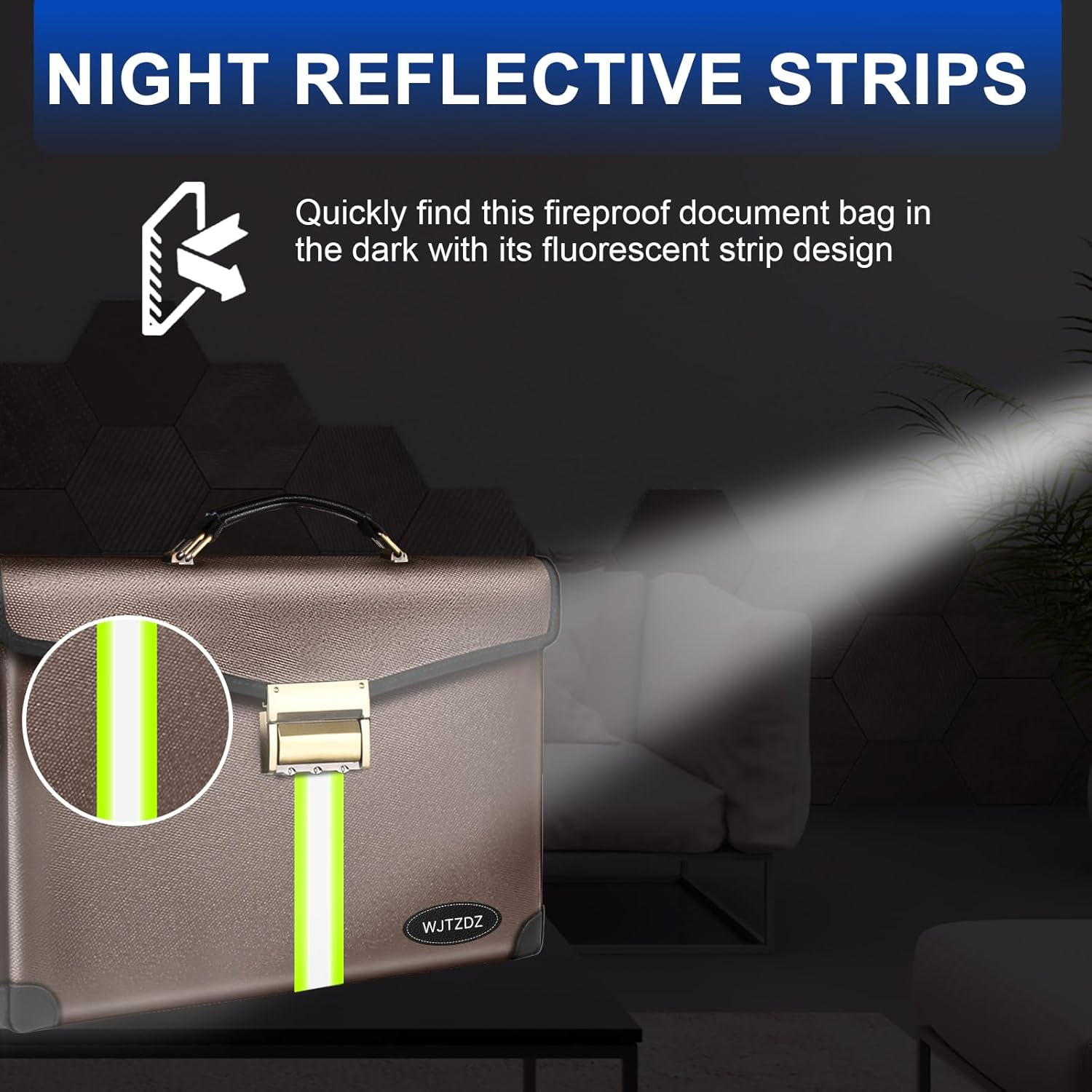 6500&deg;F Fireproof Document Bag with Lock,Upgraded Large Capacity Fireproof/Waterproof Money Bag with Zipper/Reflective Strip,Storage Pouch for A4 Letter Size Document,Cash,Cell Phone,Passport image number 1