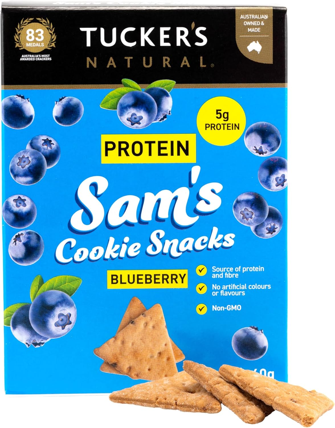 Tucker'S Natural Sam'S Protein Blueberry Flavoured Cookie Snacks 60 G