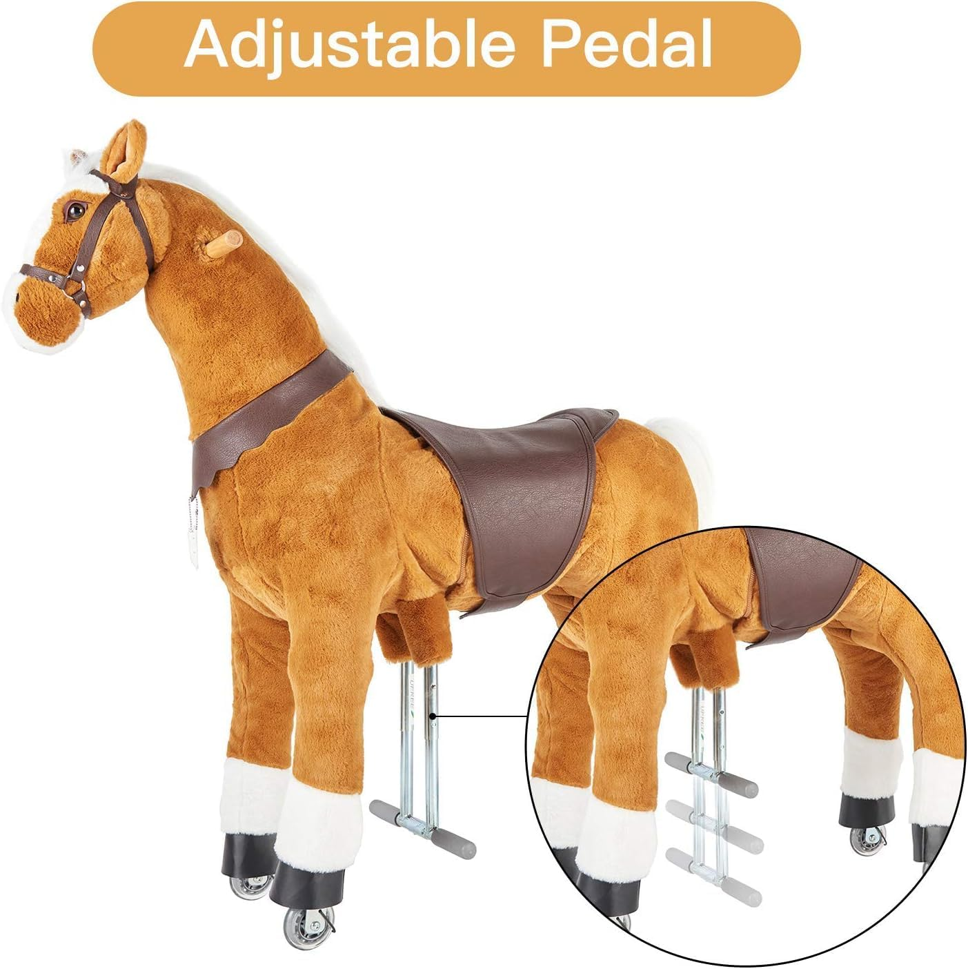 UFREE Horse, Action Pony, Ride on Toy, Small Moving Rocking Horse, Giddyup, Go Go, Pony 29" Unique Age 3-6 Years(Mane&Tail Color: White) image number 6
