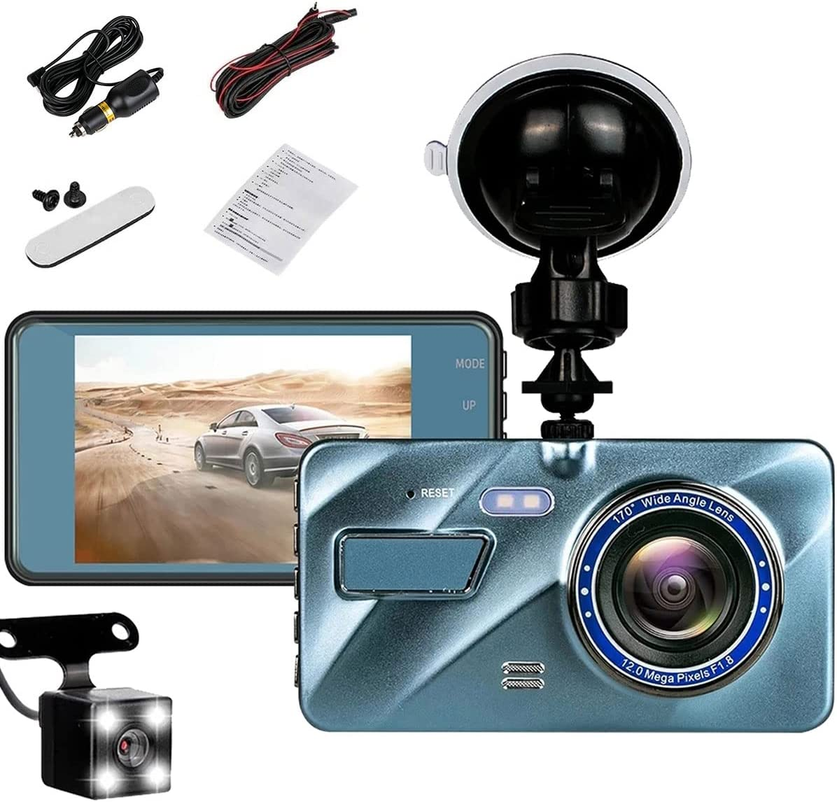 Dual Dash Cam 1080P FHD Front and Rear Dash Cam, 170&deg; Wide Angle Car Driving Recorder, 4" IPS Screen, with Gravity Sensor Automatic Recording Loop Recording 24Hrs Parking Monitoring image number 2