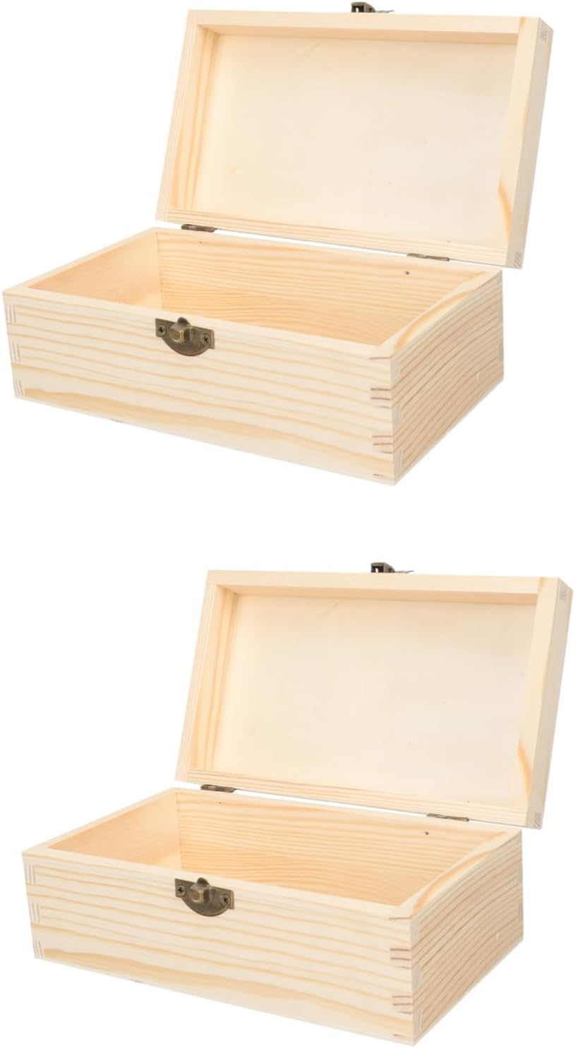 ARTIBETTER 2Pcs Trinket Box DIY Jewelry Storage Boxes Portable Lock Natural Wood Material for Daily Use image number 5