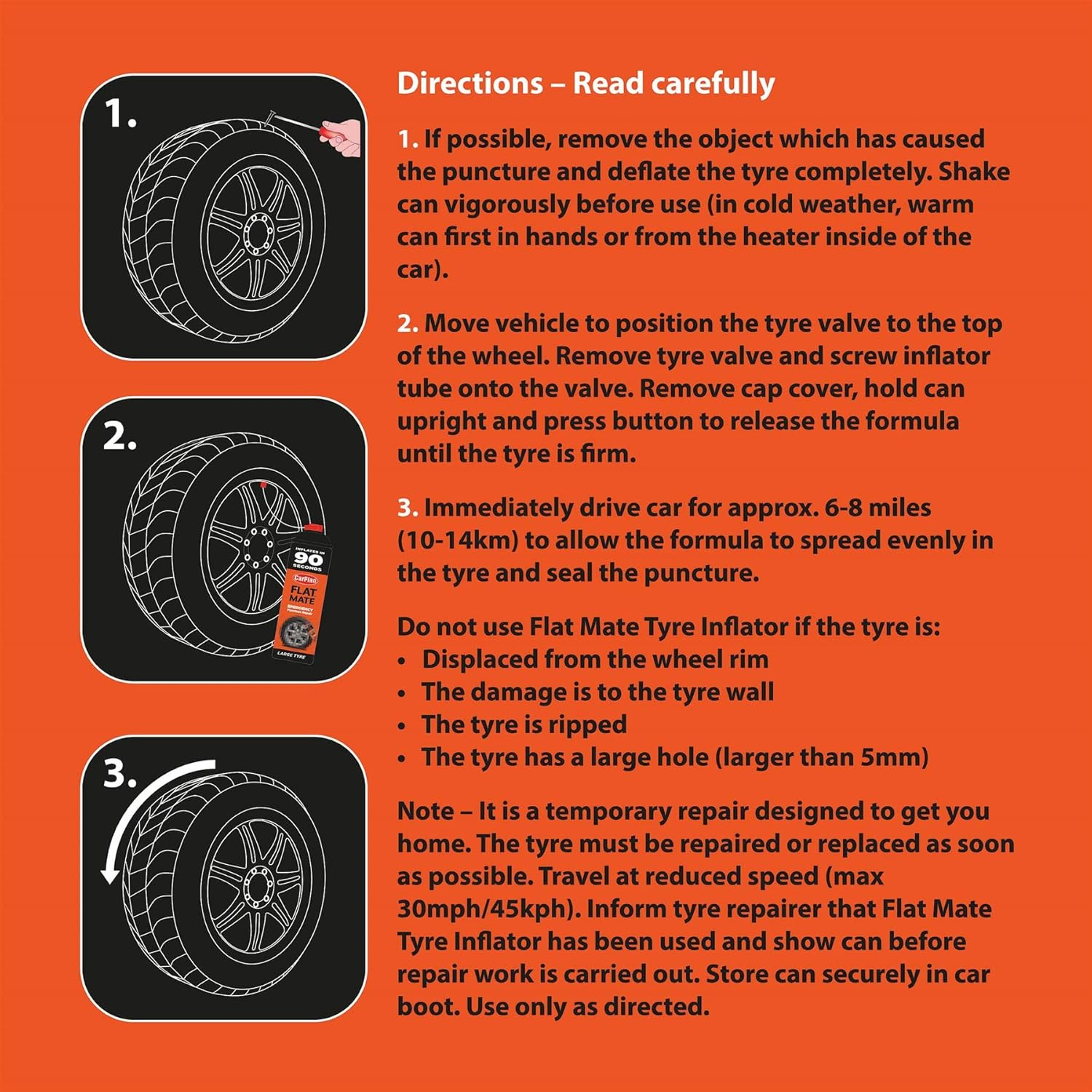 Carplan Flat Mate Emergency Puncture Repair, Tyre Inflator, Small Tyre 300 Ml