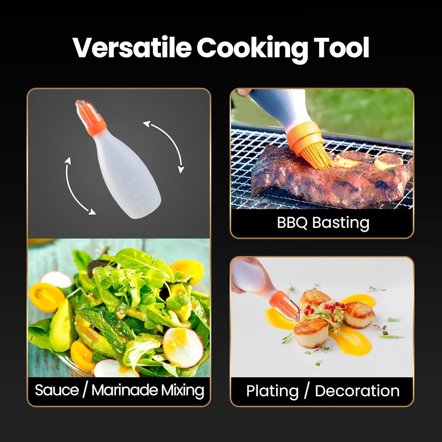 Silicone Pastry Brush, All-In-One Silicone Basting Brush with Sauce Bottle, Heat Resistant BBQ Accessories and Cooking Gadgets, Bpa-Free Oil Dispenser for Cooking, Baking, Grilling (Orange) image number 3