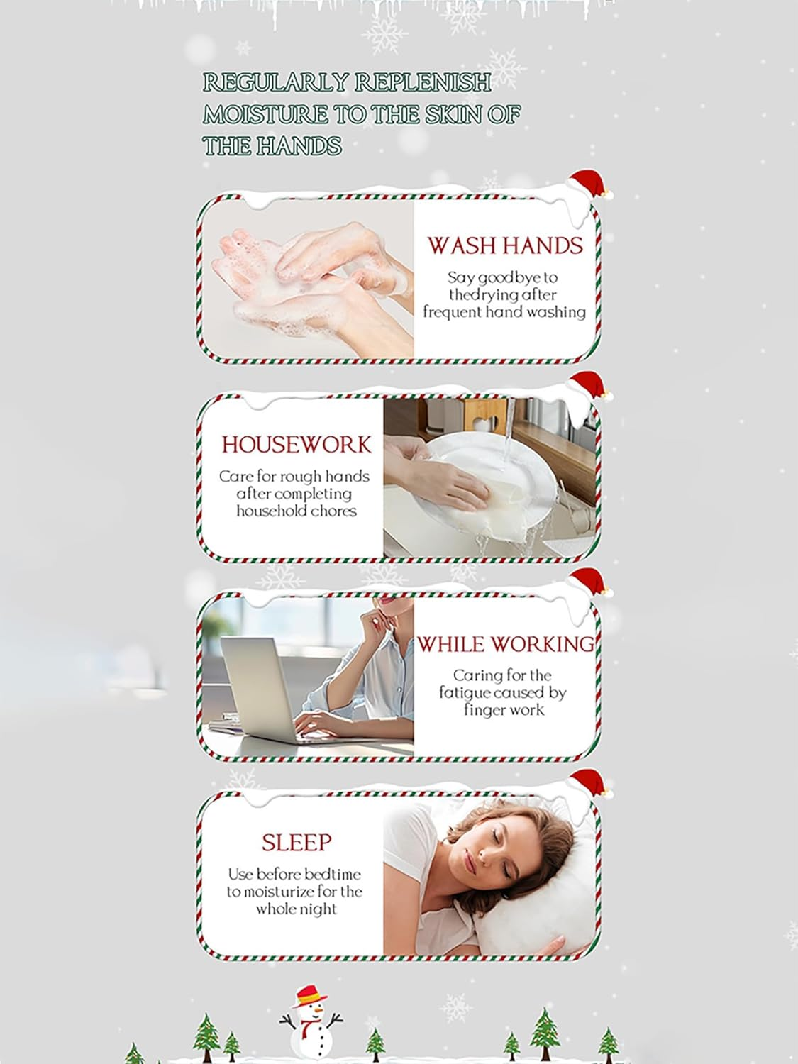 Yhong 5PCS Holiday Hand Cream Gift Set Moisturizing Lotion for Dry Skin Winter Care Travel Size Green One Size image number 4