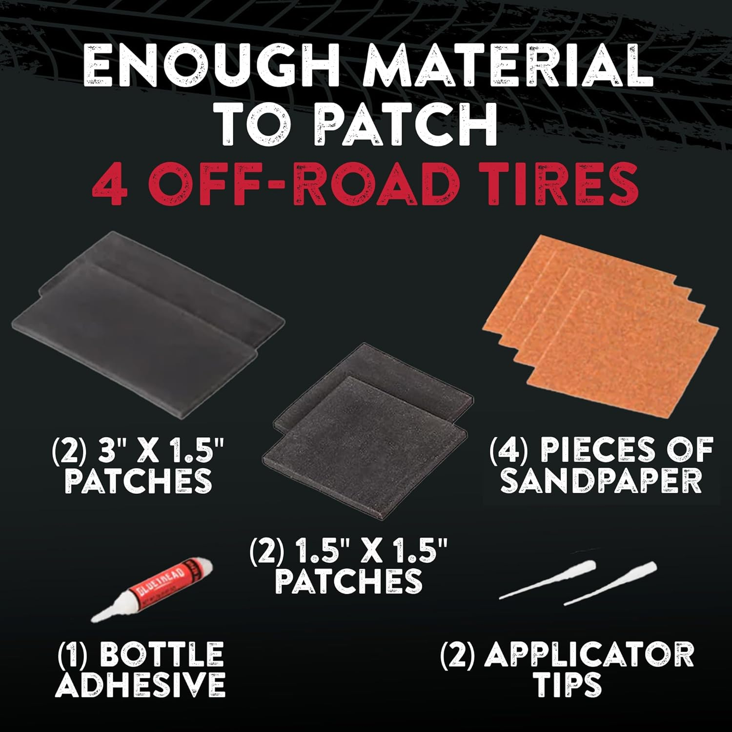 Gluetread External Patch Kit - for Tubeless Tires - No Need to Remove Tire - Kit Includes Enough Material to Patch 4 Tires - ATV Sidewall Repair Kit