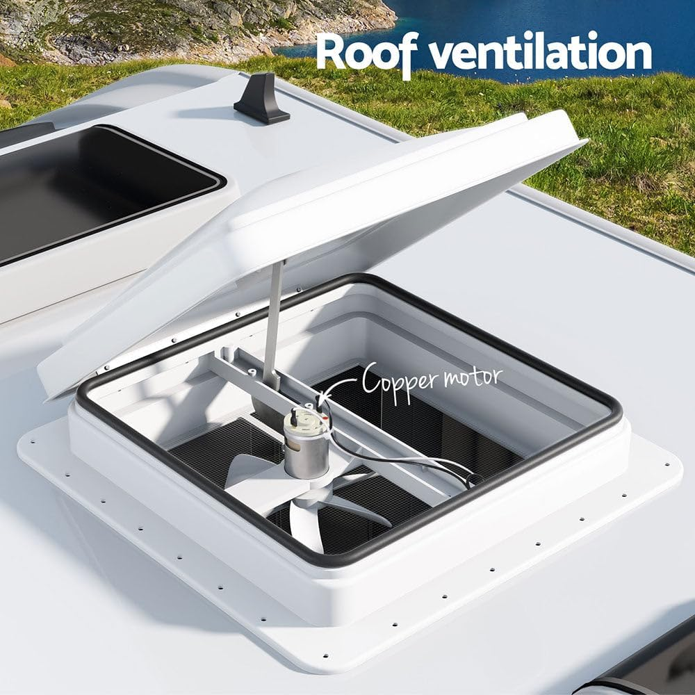 Weisshorn Caravan Roof Vent, Roofs Ventilation Fan with Lid Ultra Quiet, Hatch 12V RV Skylight Motorhome Camper Insect Resistance Heavy Duty Hinge 350X350Mm White image number 5