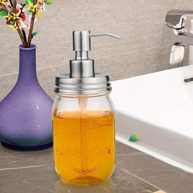 Alipis 4Pcs Soap Dispenser Pump Head Stainless Steel Mason Jar Pump Lid for 70Mm Jars Ideal for Kitchen and Bathroom Use Rust-Resistant and Easy to Operate image number 3