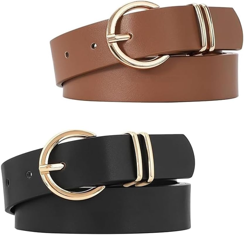 2 Pack Women'S Leather Belts, Casual Waist Belt for Jeans/Dresses, Fashion Gold Buckle Ladies Dress Belt for Jeans Dresses Pants Ladies Leather Waist Belt with Gold Buckle,Fashion Womens Belt image number 6