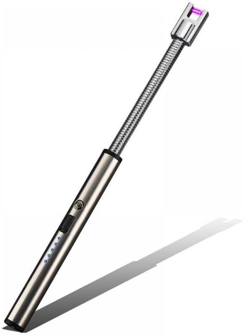 Rechargeable Electric Lighter, Kmest Upgraded Candle Lighter, Windproof Safety Switch, 360ｰ Flexible Long Neck USB Plasma Lighter for Household Camping Cooking BBQ Fireworks Flame (Silver) image number 1