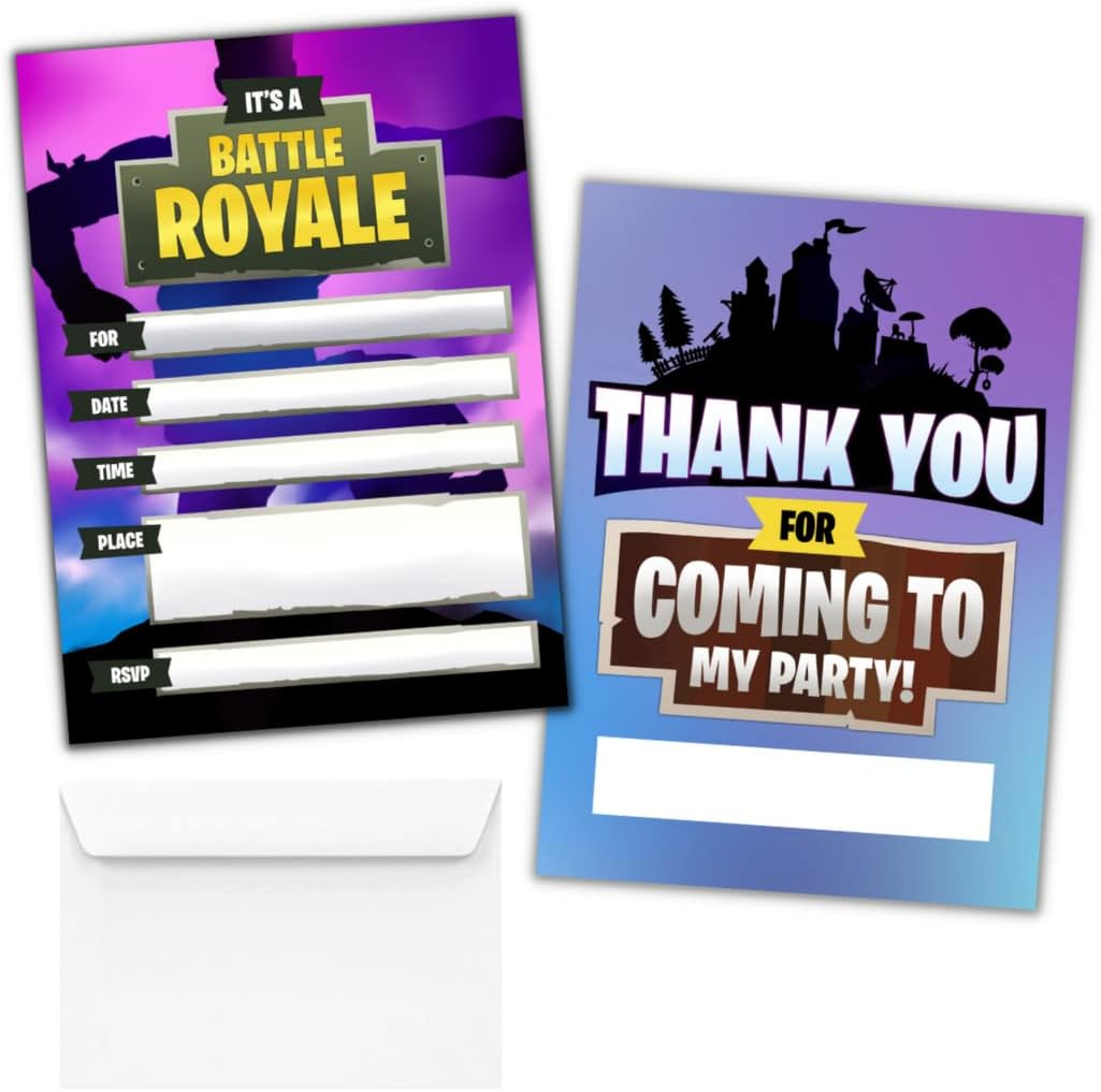 Hat Acrobat 20 Birthday Invitations for Boys with Envelopes and Thank You Cards - Game on Birthday Party Supplies (Purple) image number 5