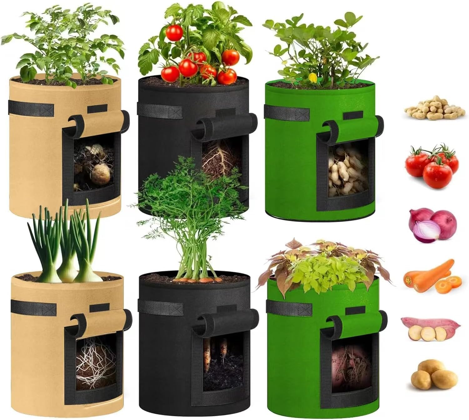 6 Pack，10 Gallon Potato Grow Bags，Potato Bags for Growing Potatoes,Garden Planting Pot with Durable Handle and Harvest Window, Thickened Nonwoven Fabric Container for Potato, Tomato, Carrot 35*35*40Cm image number 2