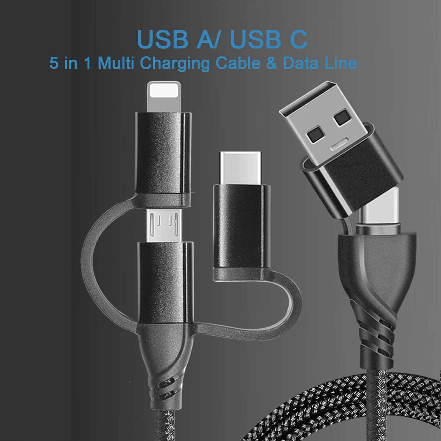 Multi Charging Cable, USB A/USB C Multiple Charger Cable Braided 5 in 1 Fast Charging Cord with Type-C/Micro USB/IP Port for Phone 16 15 14 13 12 11 Samsung Galaxy Tablets Android and More- 1M - White image number 2