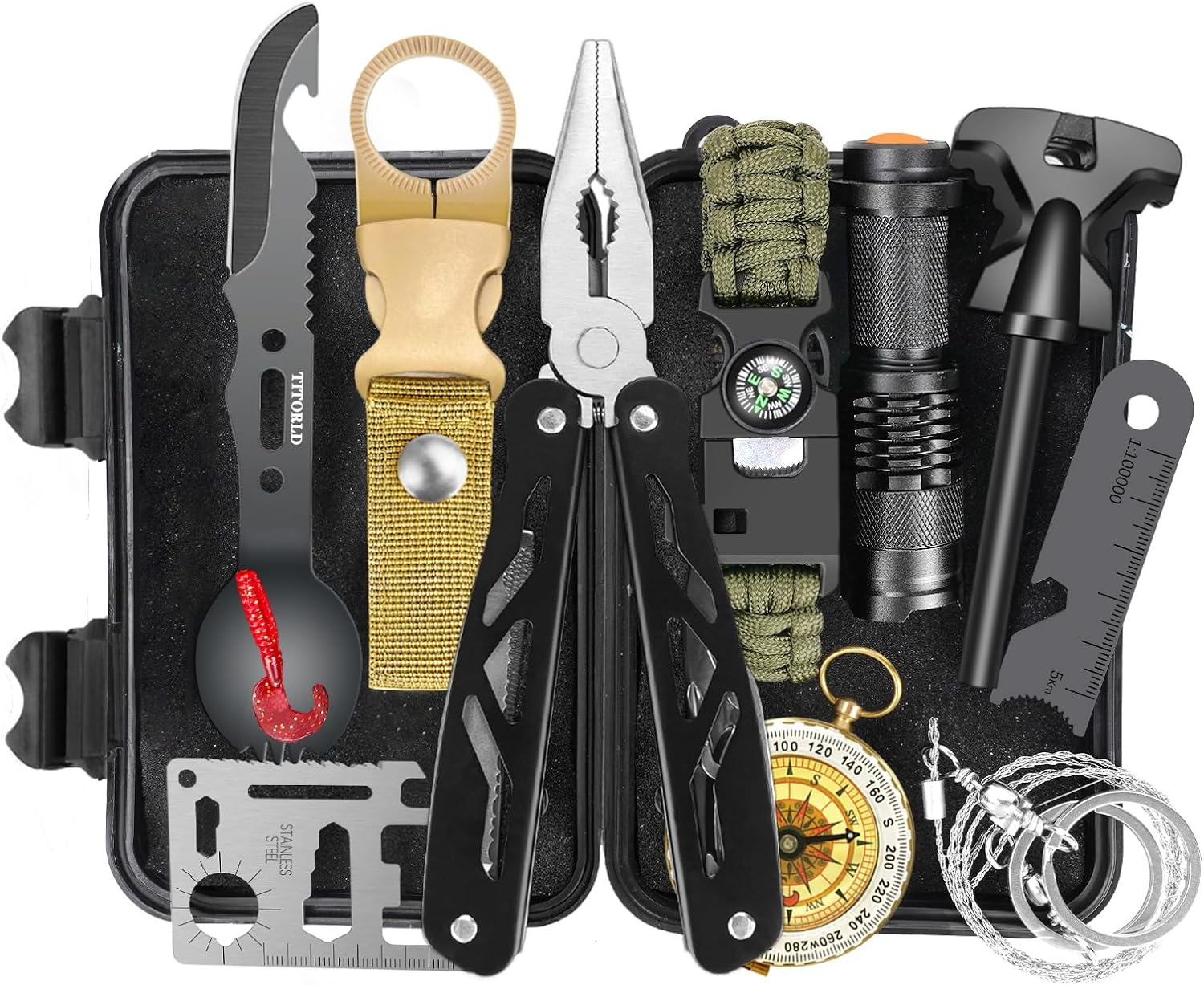 Suvival Kits 12 in 1, Gifts Idea for Men Dad Him, Christmas Stocking Stuffers, Survival Gear and Equipment, Cool Fishing Hunting Anniversary Birthday Gift Idea for Husband Teen Boy Boyfriend Women image number 2