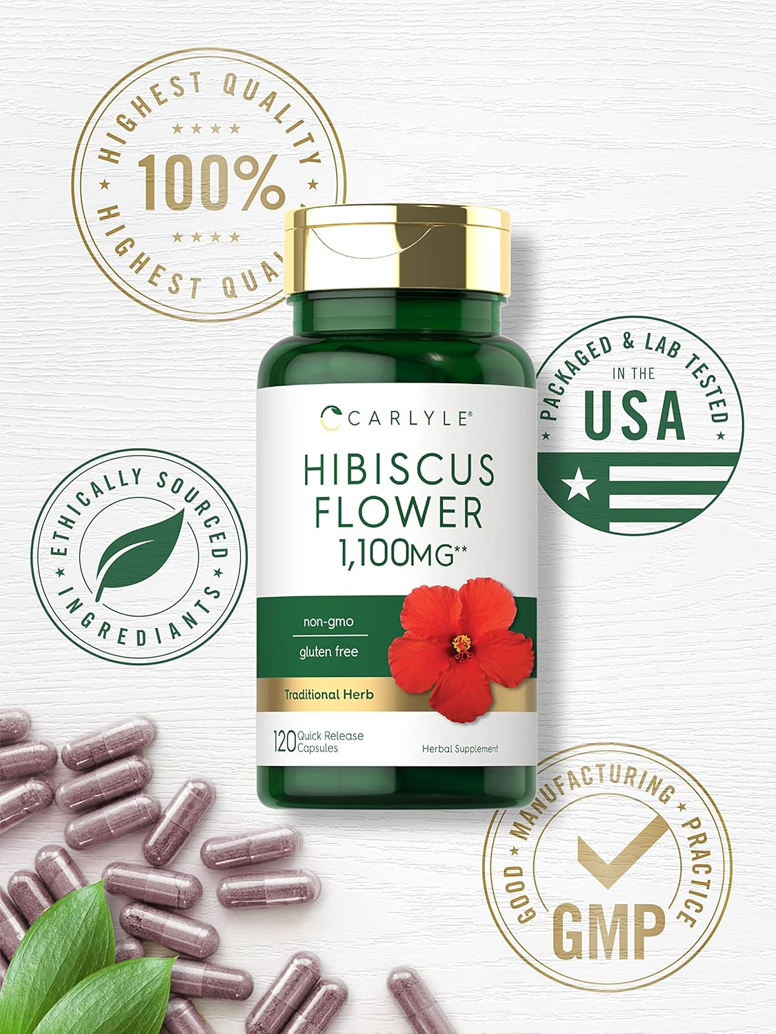 Hibiscus Flower Extract 1100 Mg | 120 Capsules | Non-Gmo, Gluten Free Supplement | by Carlyle image number 2