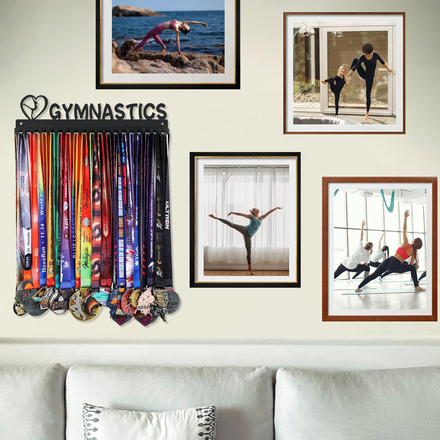 Goutoports Medal Holder Display Hanger - Personalized Medal Wall Hanger for Sport Race Runner Sturdy Black Steel Metal over 60 Medals Easy to Install (06 Gymnastics) - 06 Gymnastics image number 4