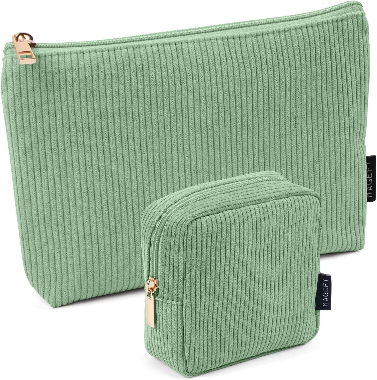 MAGEFY 2 Pcs Makeup Bag Small Makeup Bag for Purse Corduroy Makeup Pouch for Girls Cosmetic Bag for Women(Beige)