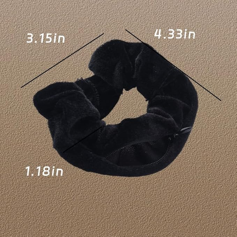 Velvet Hair Scrunchies with Zipper Pocket,2Pcs Velvet Scrunchies with Pocket Hidden Zipper,Velvet Hair Ties Velvet Hair Scrunchie with Zip Pocket,Black Velvet Scrunchies Zipper Pocket Hair Scrunchie image number 5