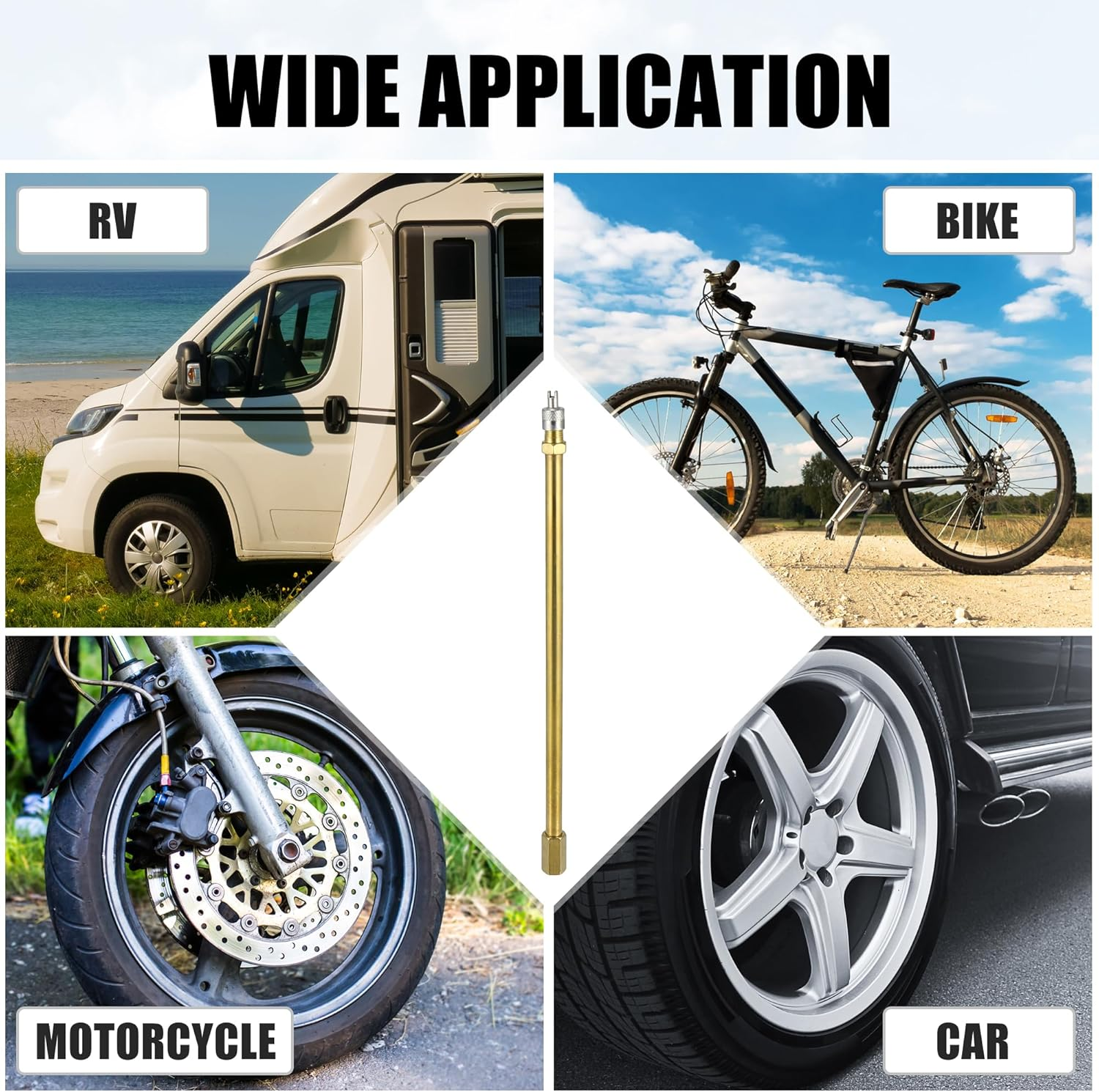 X AUTOHAUX 2Pcs 200Mm/7.87" Long Brass Auto Tire Valve Extension Adaptor Air Tyre Stem Extender Inflation Stright Bore for Car Truck Motorcycle Bike Scooter image number 4