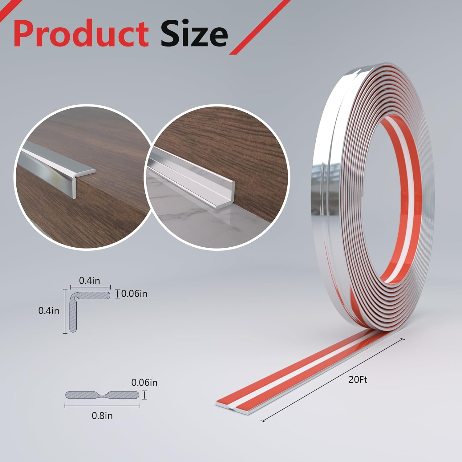 Peel and Stick Wall Molding Trim, Wall Corner Protector, Flexible Molding Trim for Tile and Wall Edges, Furniture Protection and Decoration, 20 Feet X 0.8 Inch, Silver image number 6