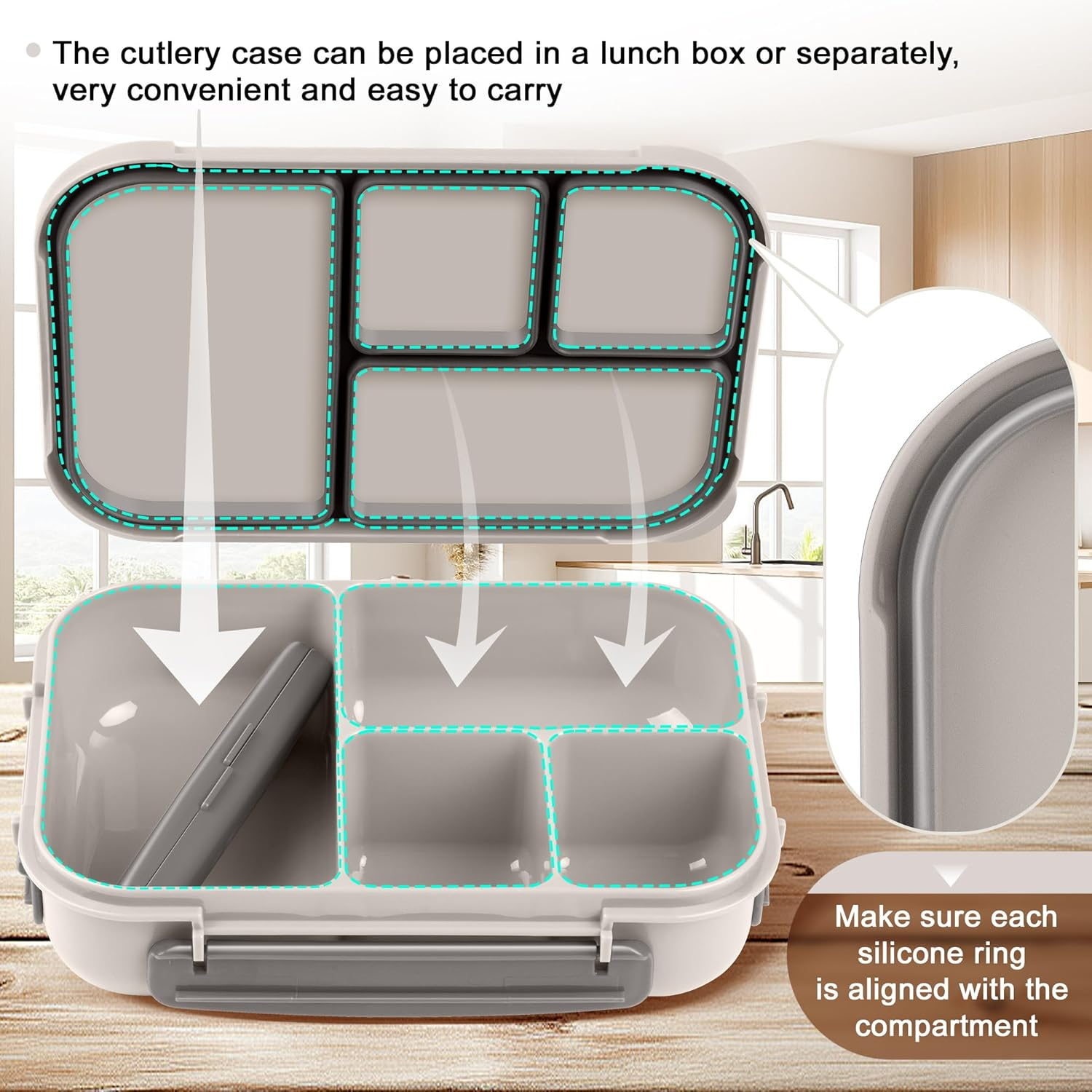 Lunch Box Kids,Bento Box Adult,Leakproof Lunch Containers for Adults/Kids/Toddler,1200Ml-4 Compartments Bento Lunch Box with Utensil,Microwave & Dishwasher & Freezer Safe (White)