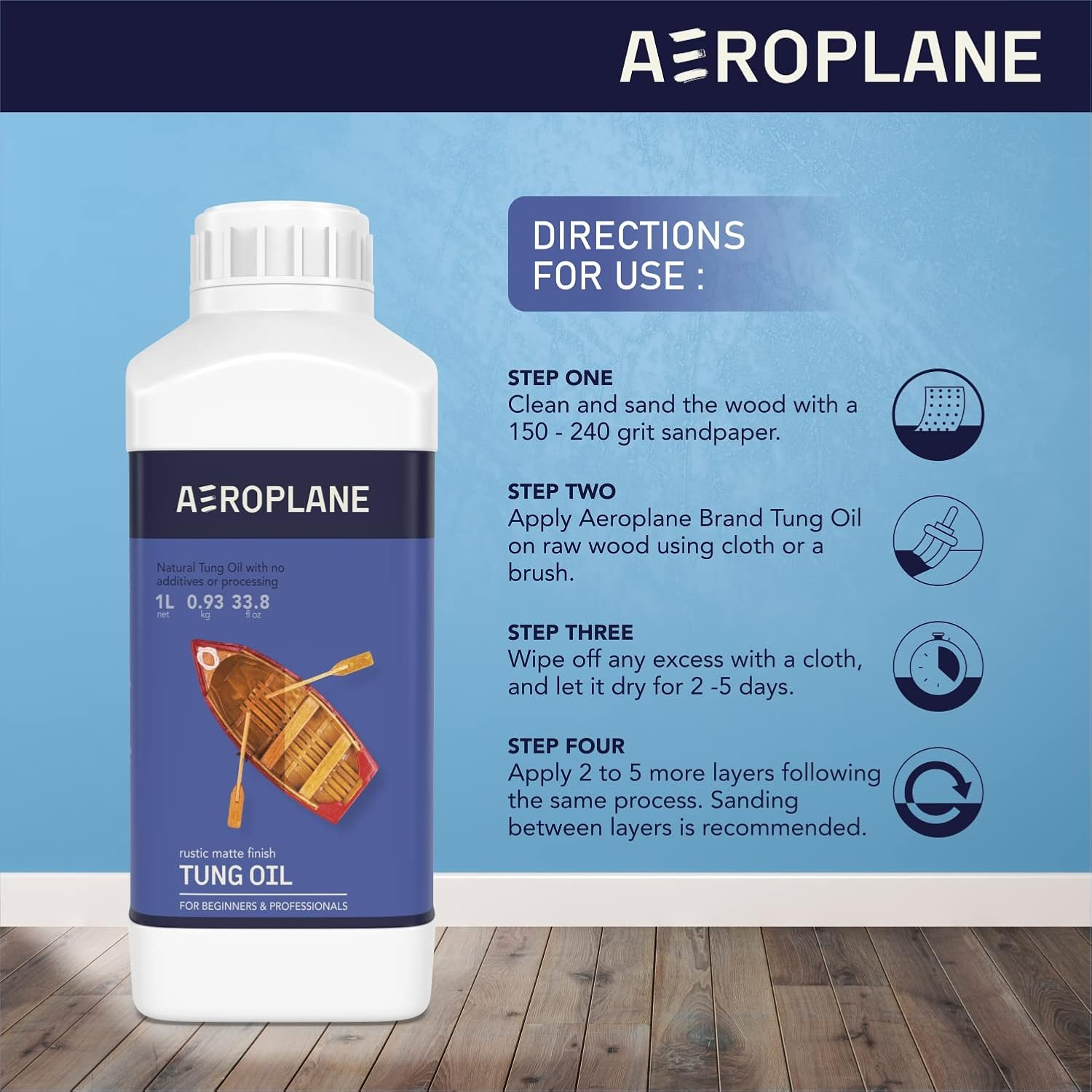 AEROPLANE - Tung Oil - Wood Finishing and Restoration - 100% Pure Tung Oil | 1 LTR image number 4