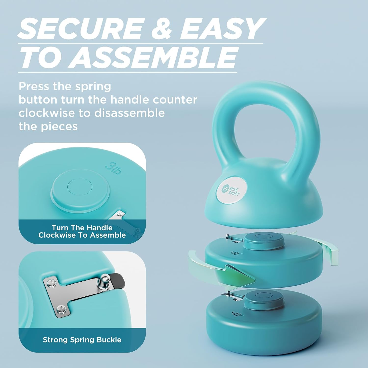 MIKE SPORT Adjustable Kettlebell Sets 3 in 1 (5Lb-12Lb) for Home Gym,Fitness,Workouts,Strength Training Equipment Exercise,Kettle Bell Weights Ideal for Beginners, Men,Women,Kids,Dumbbell Set image number 3