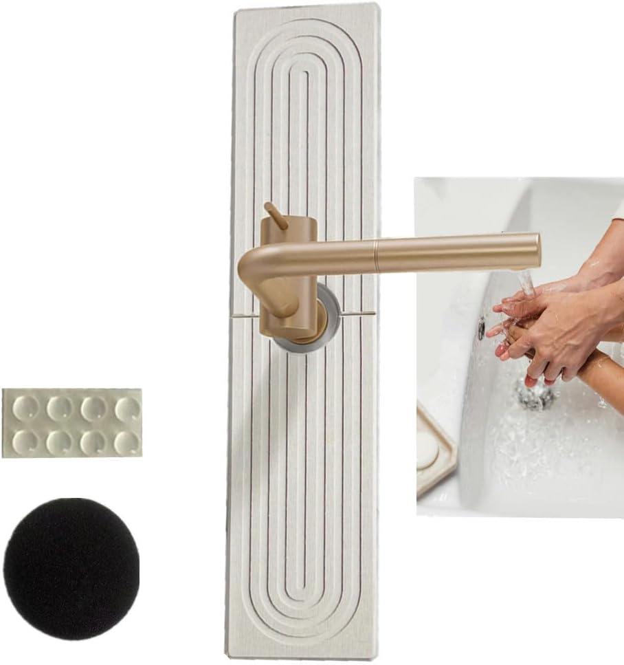 Ygglduol Kitchen Faucet Absorbent Mat - Diatomite Stone Sink Tray，Super Absorbent, Prevents Moisture Buildup，Stone Faucet Mat for Bathroom Sink，Sink Stone Quick Dry (White, 15.7*3.94In) image number 6