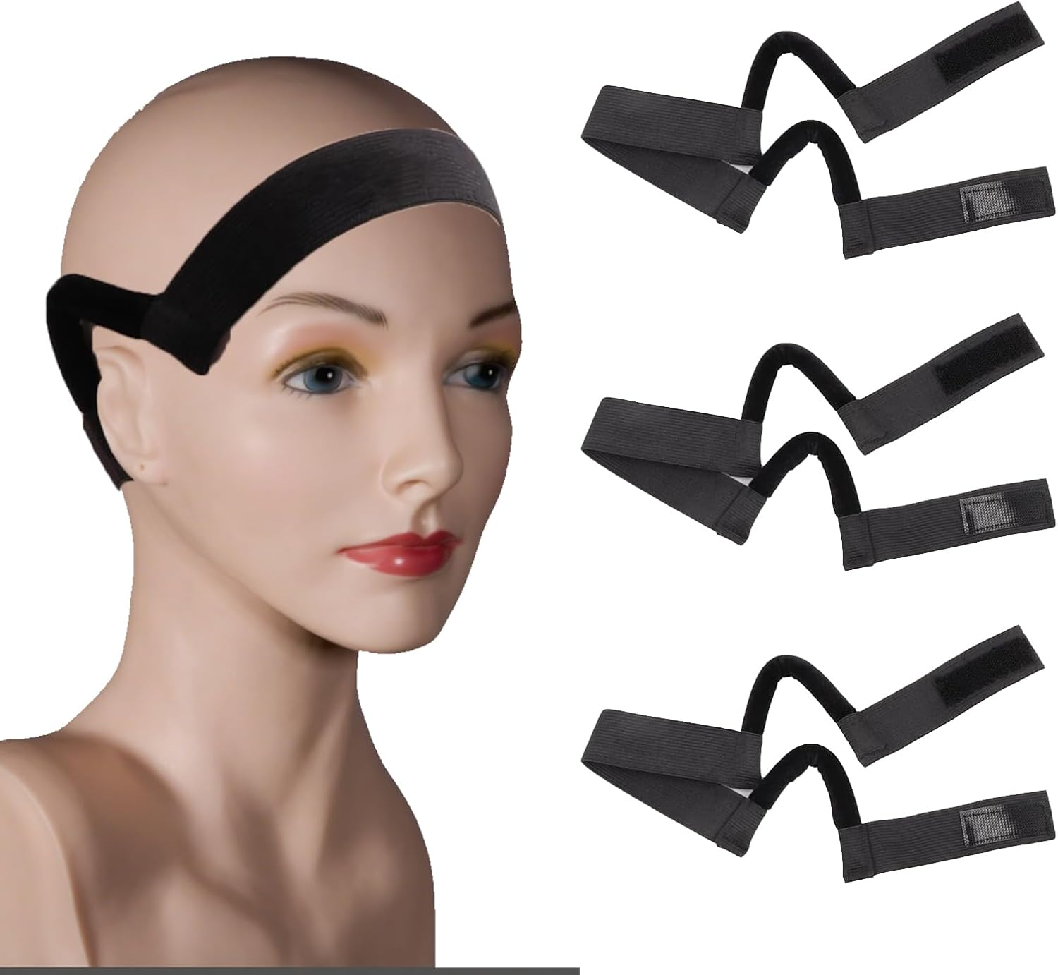 3Pcs Wig Band with Ear Cut Outs - Elastic Bands for Wig, Comfortable Lace Front Head Band, Edge Melt Band for Secure & Natural Fit (Black, 3.5Cm Width) image number 1