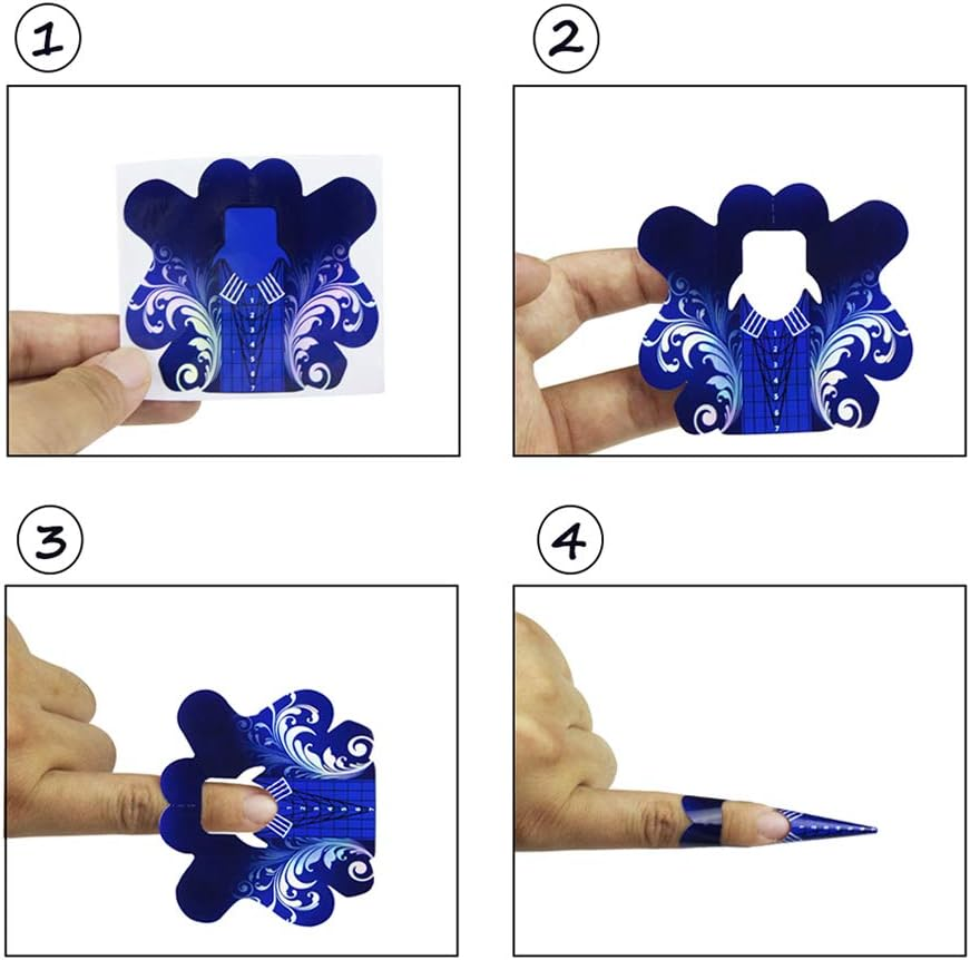 Fingerangel 100PCS Stiletto Nail Tips Laser Blue Nail Forms Gel Polish Extension Forms Acrylic Tips Nail Art Decoration DIY Nail Gel Curl