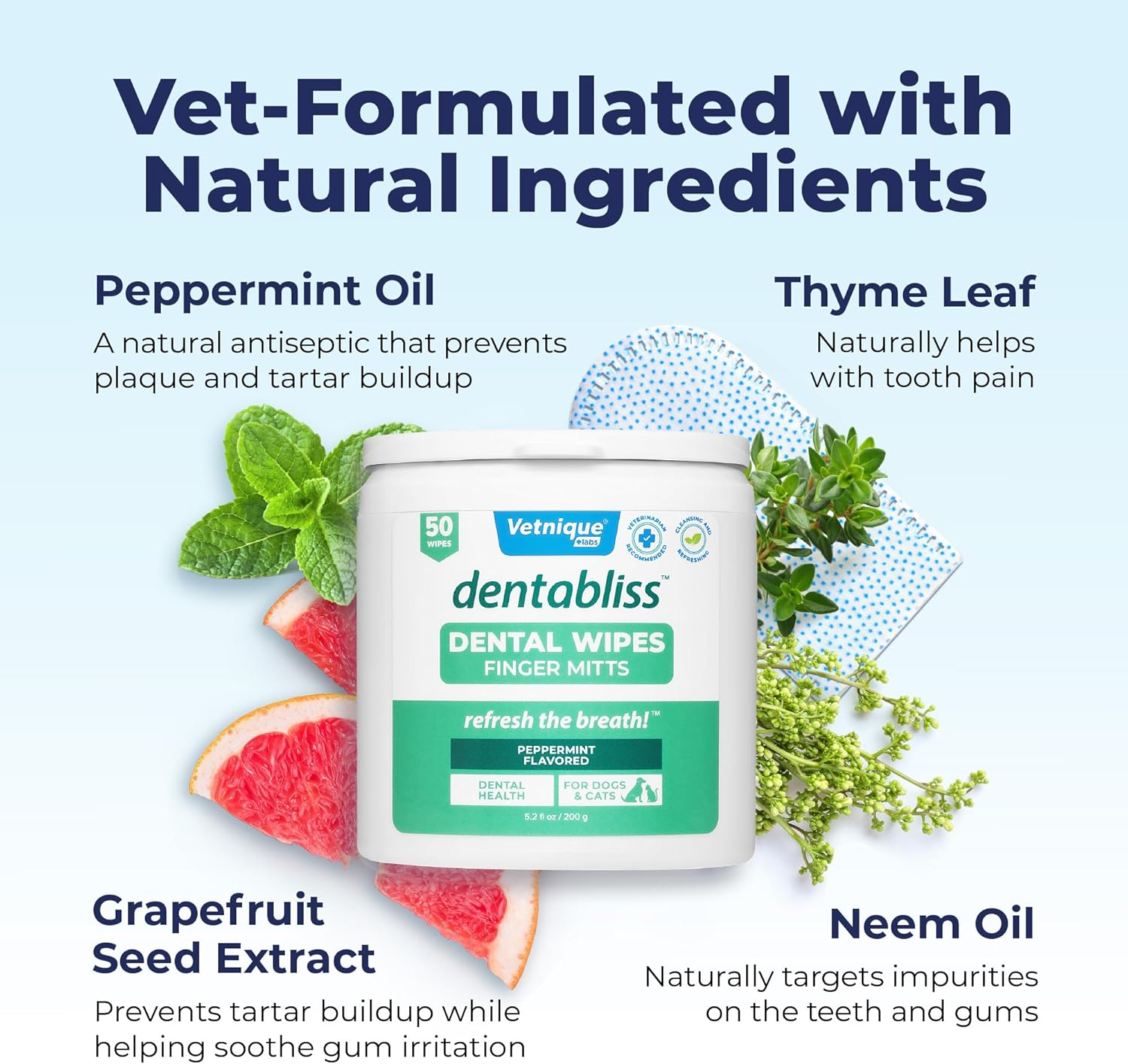 Vetnique Dentabliss - Dog Teeth Cleaning Finger Mitt Dental Wipe - Dog Plaque and Tartar Prevention with Brushing Beads - Convenient Peppermint Dog Teeth Wipes, Dog Breath Freshener image number 6