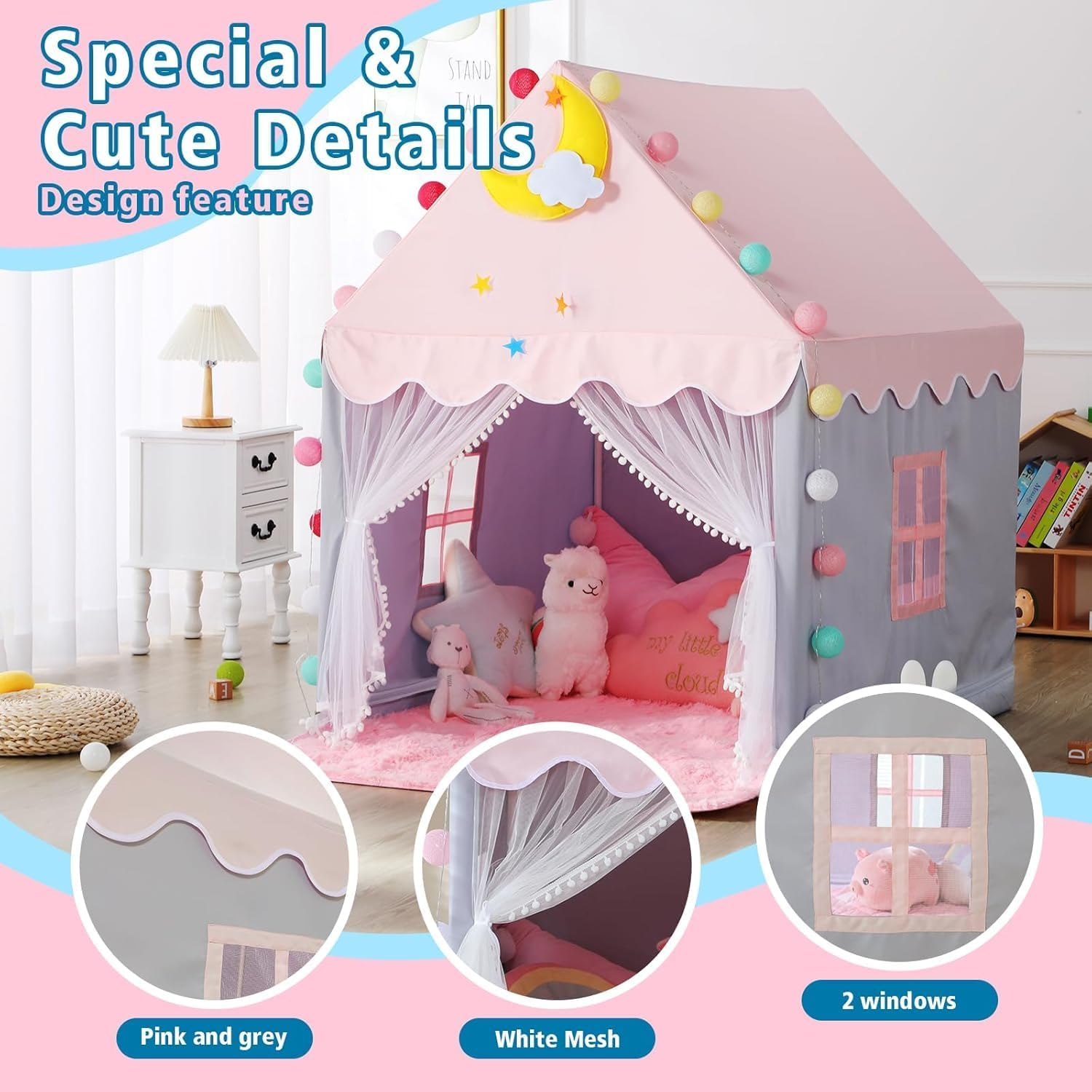 Kids Play Tent, Large Playhouse Fairy Play Castle Indoor Outdoor Castle Fairy Tents for Children Boys & Girls Gift image number 3