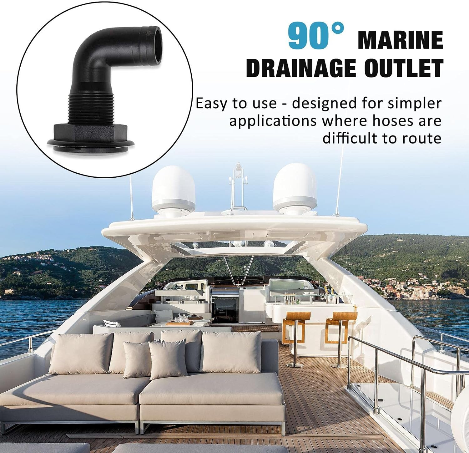 Right Angle Yacht Bilge Drainage Outlet - Marine Sewage Drainage Outlet,Reusable Sewage Drain Outlet Accessory for Tractors Marine Motorhomes Yacht Caravans Kot-Au