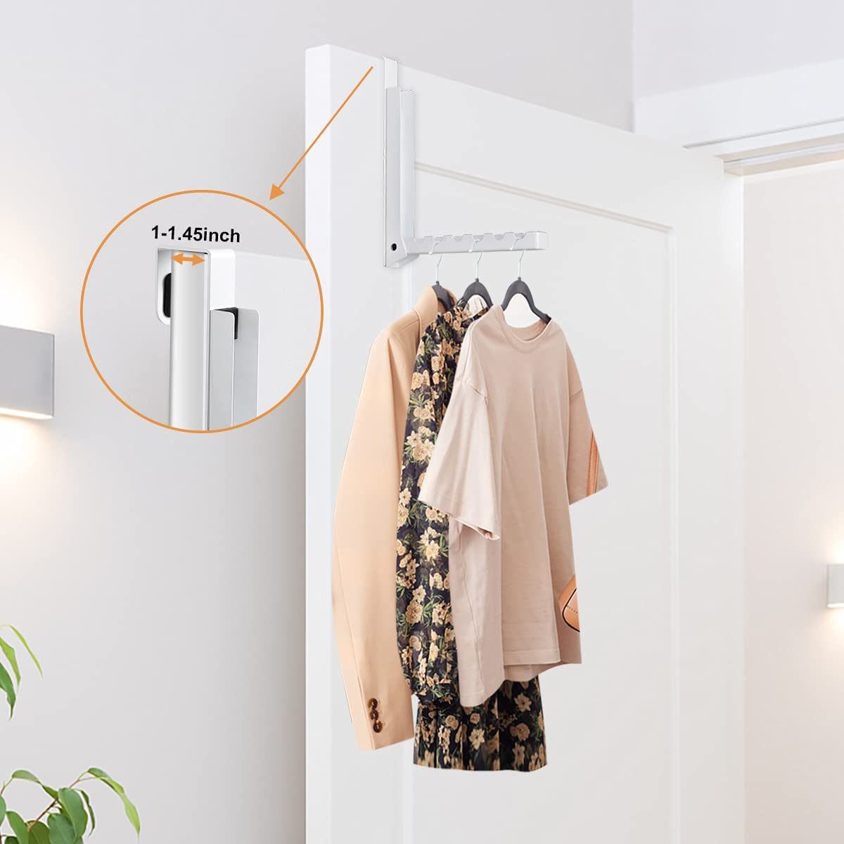 Over the Door Hooks Hanger,Foldable over Door Drying Laundry Rack Hooks for Hanging Clothes with 6 Groves over Door Towel Racks for Clothes,Coat, behind Back Bathroom, Bag and Robe 2 PCS (White) image number 1