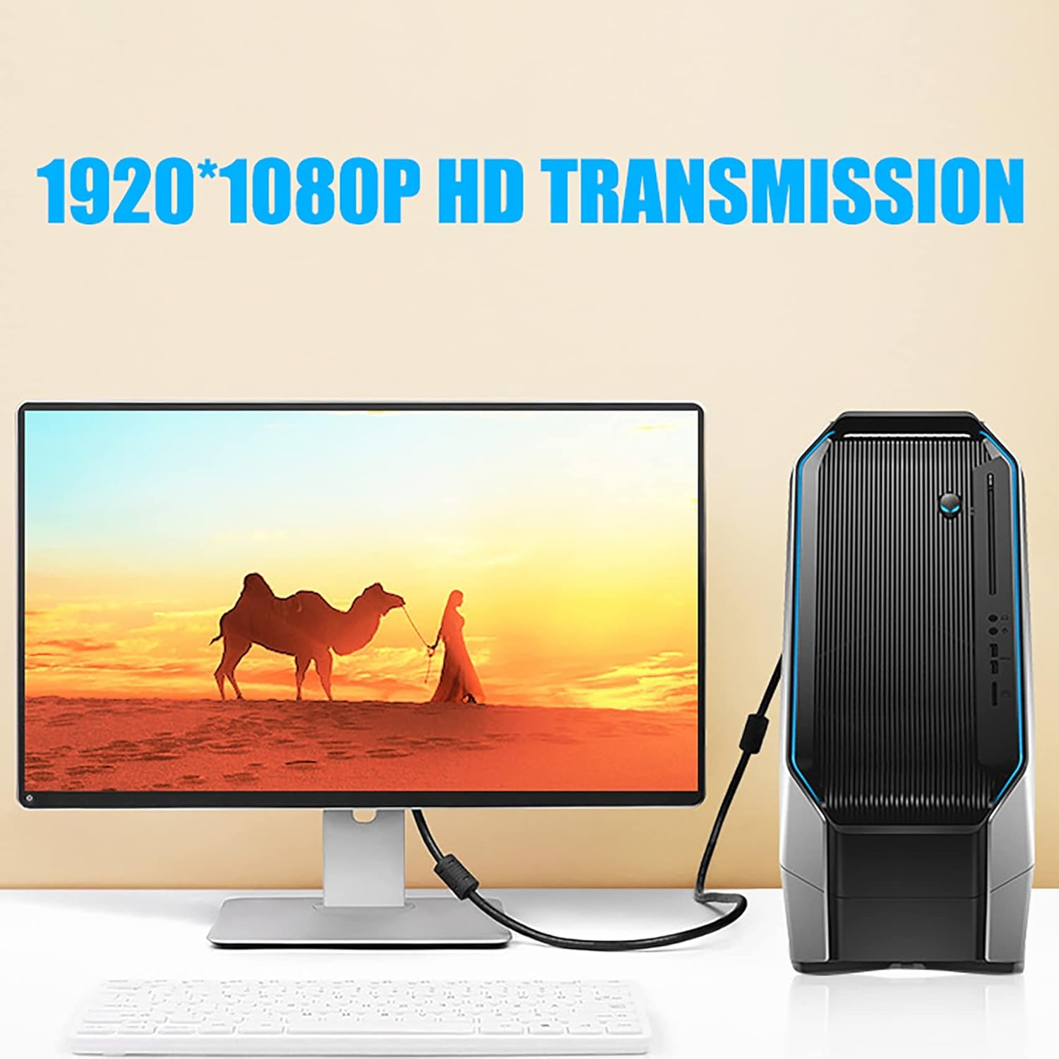 Tunghey HDMI to VGA Cable, Uni-Directional HDMI (Source) to VGA (Display) Cable (Male to Male) Compatible for Computer, Desktop, Laptop, PC, Monitor, Projector, HDTV, Rasp-Berry Pi, Ro-Ku, Xbox (10M) image number 1