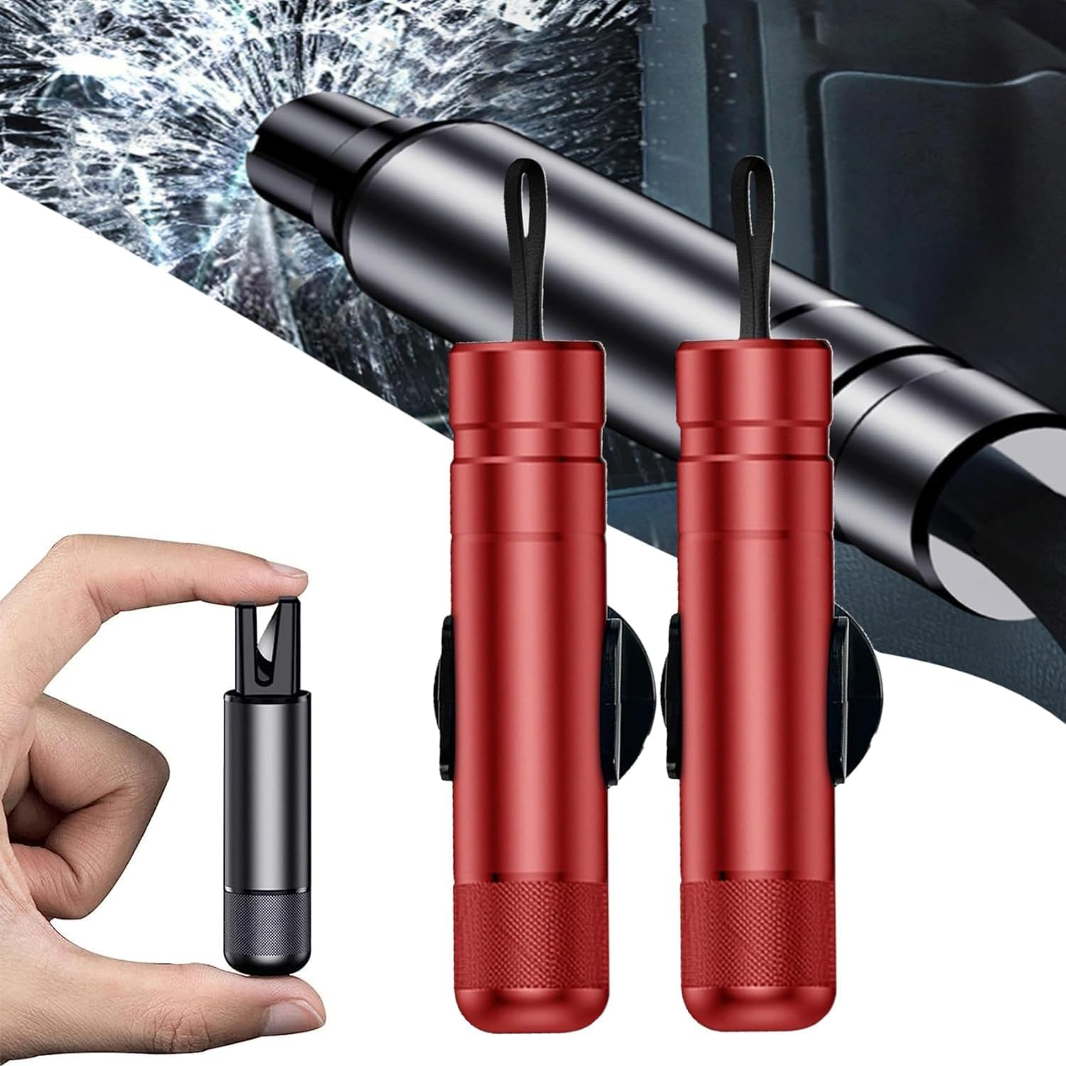 Safehammer Glass Breaker, Car Safety Hammer, Safe Hammer Glass Breaker, Car Emergency 2-In-1 Window Breaker & Seat Belt Cutter, Vehicle Escape Tool, Automotive Interior Safety Products (2Pc-Red)