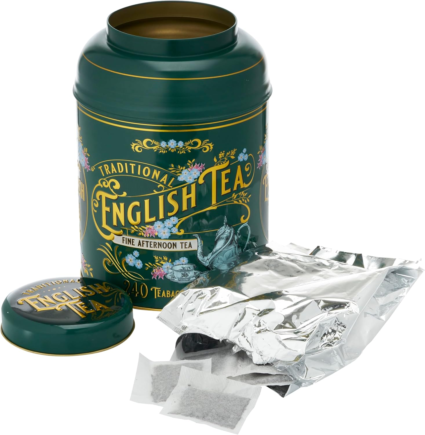 New English Teas Vintage Victorian round Tea Caddy with 240 Fine English Teabags (Bottle Green) - Mint-Green image number 4