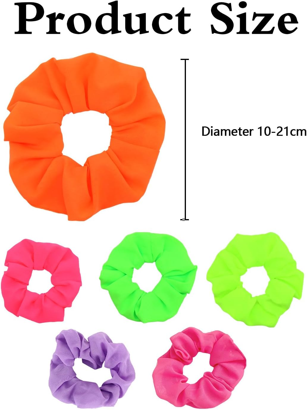 6Pcs Neon Scrunchies for Hair - 80S Retro-Inspired Chiffon & Elastic Ponytail Holders, Hair Ties for Women/Girls - Vibrant Holiday, Halloween & Party Accessories image number 3