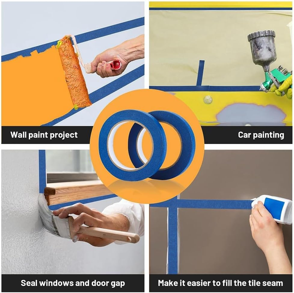 Blue Painters Tape Paint Tape Blue Tape for Painting Automotive Walls Packing Removable Free Residue, 4 Rolls image number 1