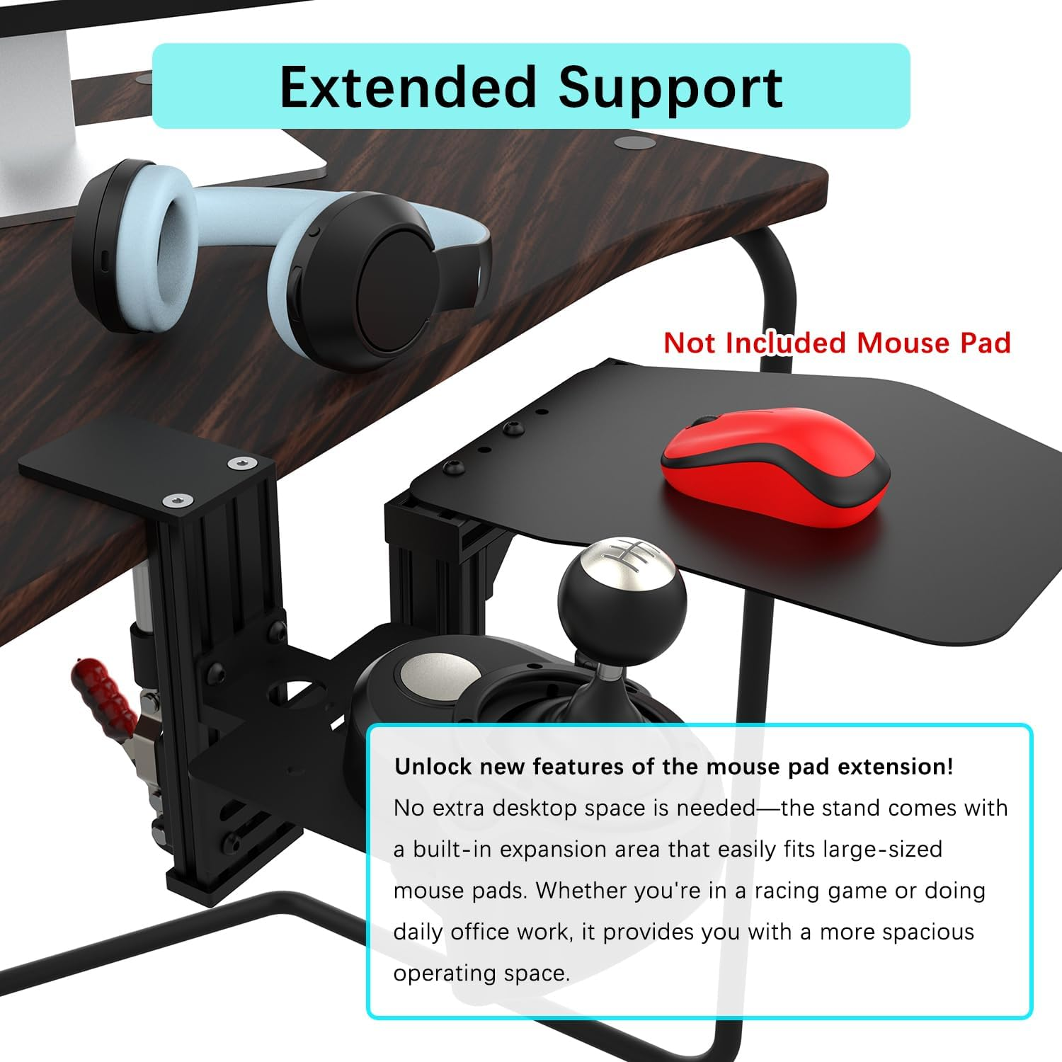 EG STARTS SIM Racing Wheel Stand Desk Mount, Heavy Duty Desk Clamp with 480-Pound Force, Compatible Logitech G25 G27 G29 G920 G923 Thrustmaster T248 T300RS T-GT TS-PC Black Metal Gaming Cockpit Shelf image number 4