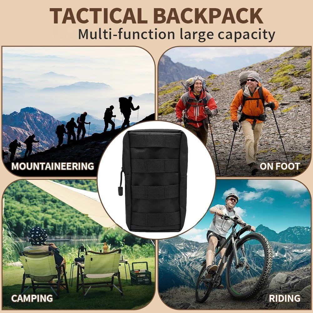 2 Pcs Tactical Molle Pouch, Multi-Function Portable EDC Gadget Waist Bag Small Tactical Belt Bag for Camping Hiking Trekking, Black, Classic