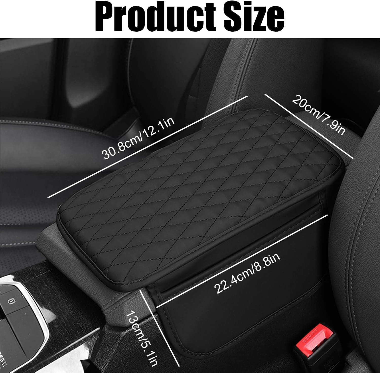 Car Centre Console Cover with Side Pocket,1Pc Car Center Console Cover with Side Bag,Leather Car Armrest Cover with Side Pocket,Car Center Console Cover Armrest Cushion,Black - Black image number 6