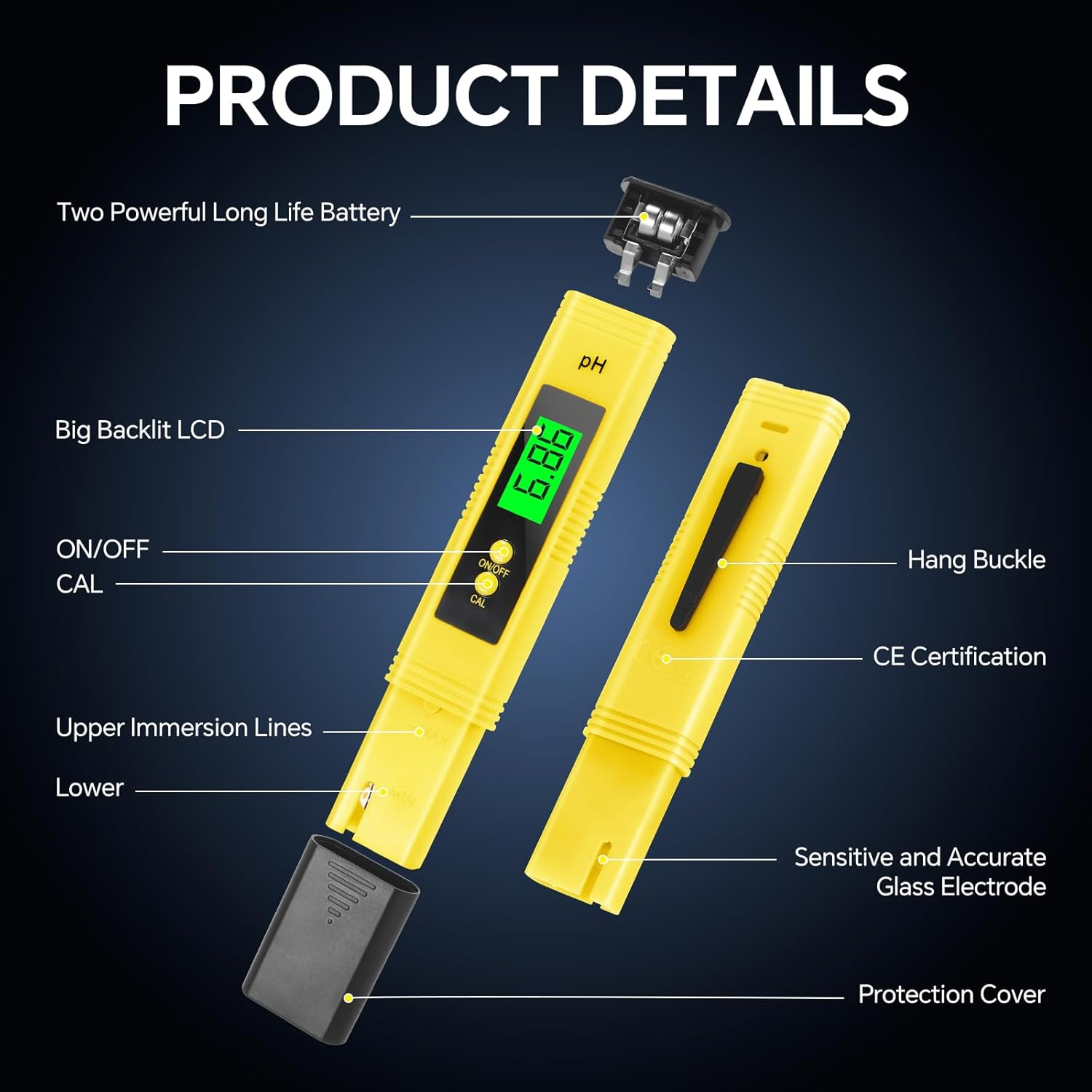 Digital Ph Meter, 0.01Ph High Accuracy Pen Type Ph Tester for Household Drinking with UL Certification and 3 Ph Calibration Powders image number 2