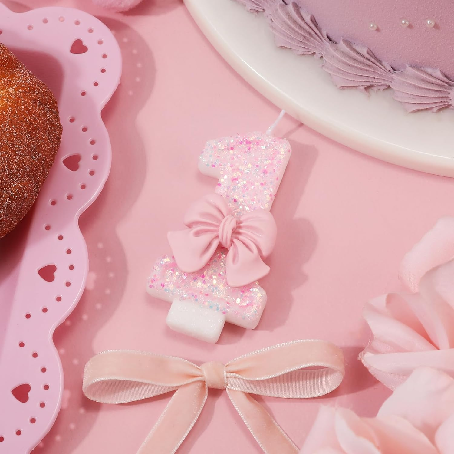 0-9 Birthday Candles, 2.95 Inch Pink Bow Glitter Number Candles Cake Topper Decorations for Kids Girls Adults Birthday Wedding Anniversary Party Supplies(1) image number 2