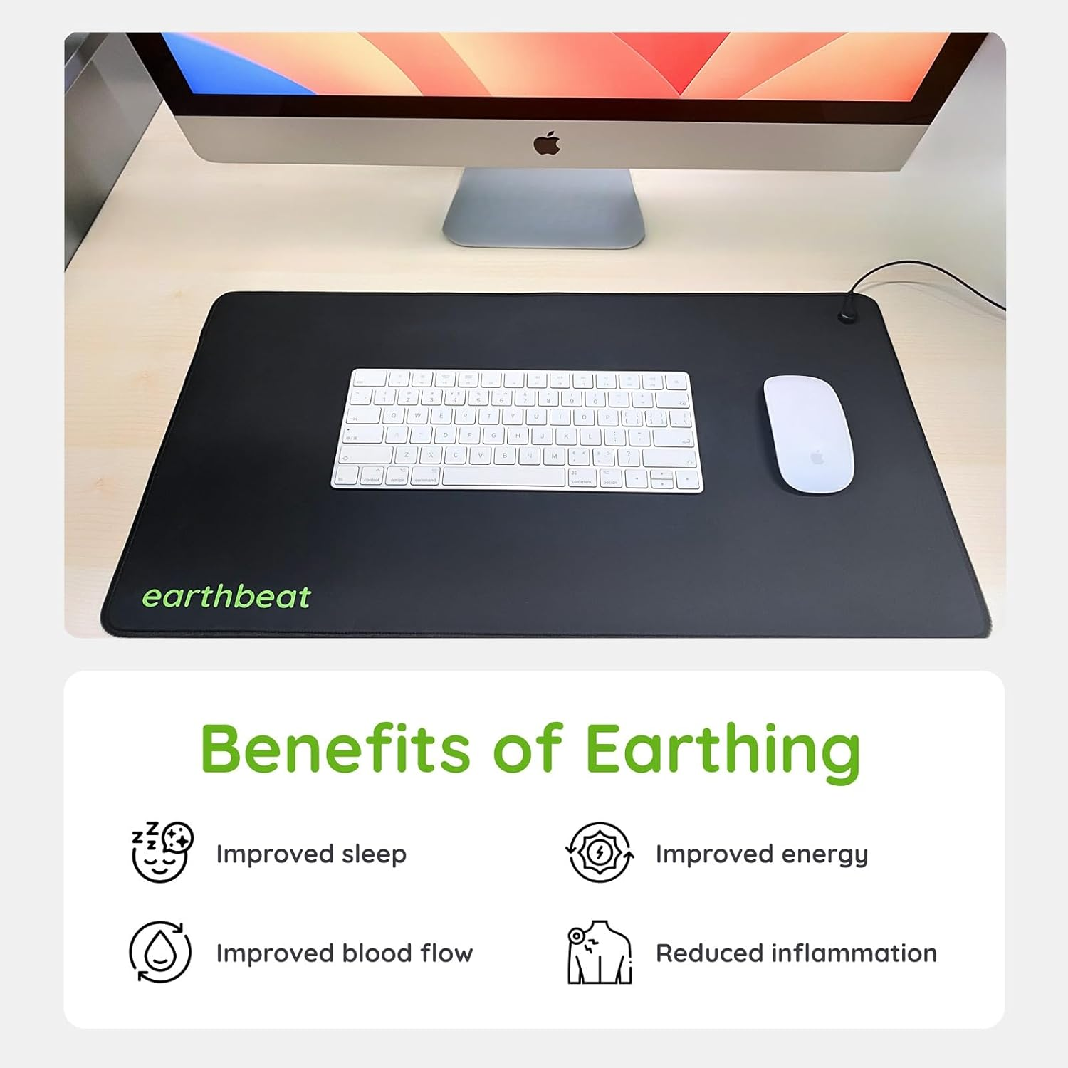 Earthbeat Classic Earthing Mat. Adapter Included. Free Grounding Tester Kit. Grounding Natural Therapy for Sleep Quality, Inflammation, Pain Relief and Wellness. (Black (Aus Adapter)) image number 1