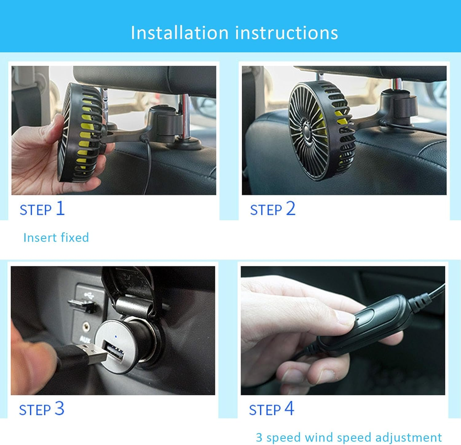 Car Seat Fan, Extremely Silent Baby Car Seat Headrest Fan for Backseat of Car, Small USB Fan Mini Cooling Fan Portable Clip on Baby Crib Kids Dogs