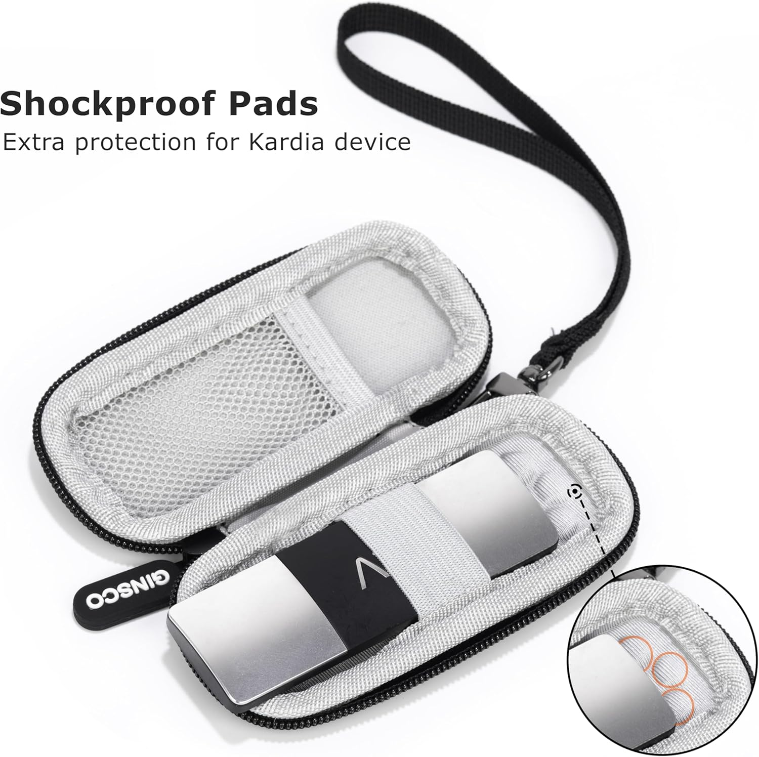 Ginsco Case for Kardiamobile 1-Lead Personal EKG Monitor Works with Most Smartphones, Hard Shell 1680D Oxford Carrying Case for Alivecor Kardiamobile 6L,Heart Monitor Travel Pouch with Carrying Strap image number 5