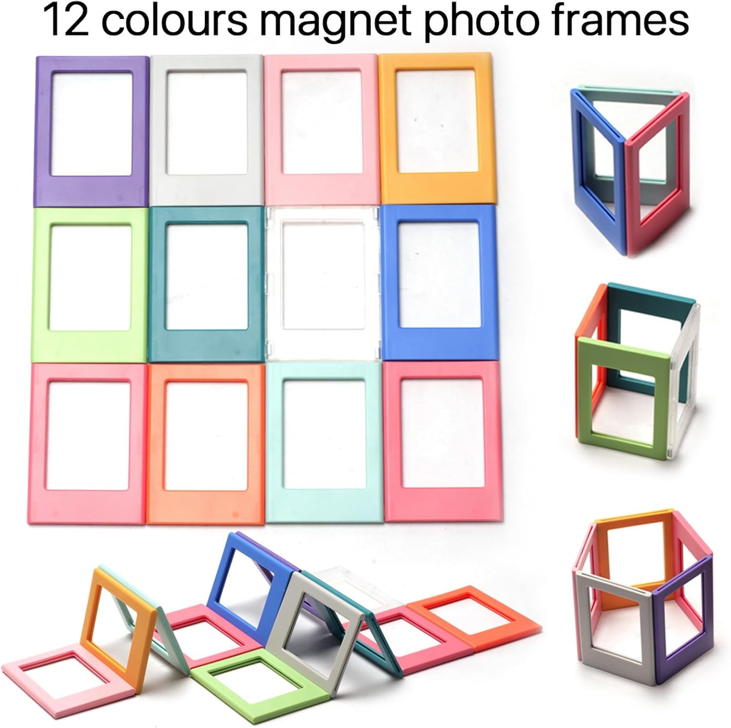 GYB 12PCS Colorful Magnetic Photo Frame for 3 Inch Mini Photo, Picture Collage Frames for Fridge Metal Surfaces, DIY Photo Frame (2 Sets) image number 3