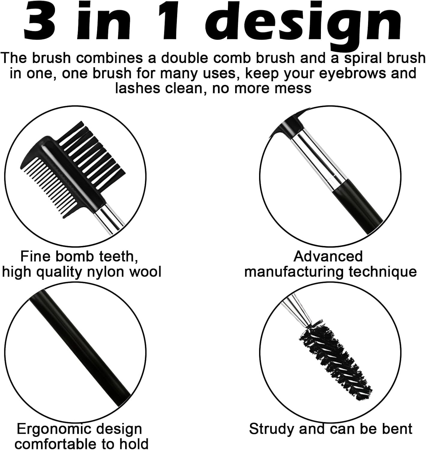 Eyebrow Brush, Eyelash Brush & Eyelash Comb - 3 Different Spoolie Brushes for Separating Lashes, Eliminating Mascara Clumps, Grooming and Shaping Brow image number 4