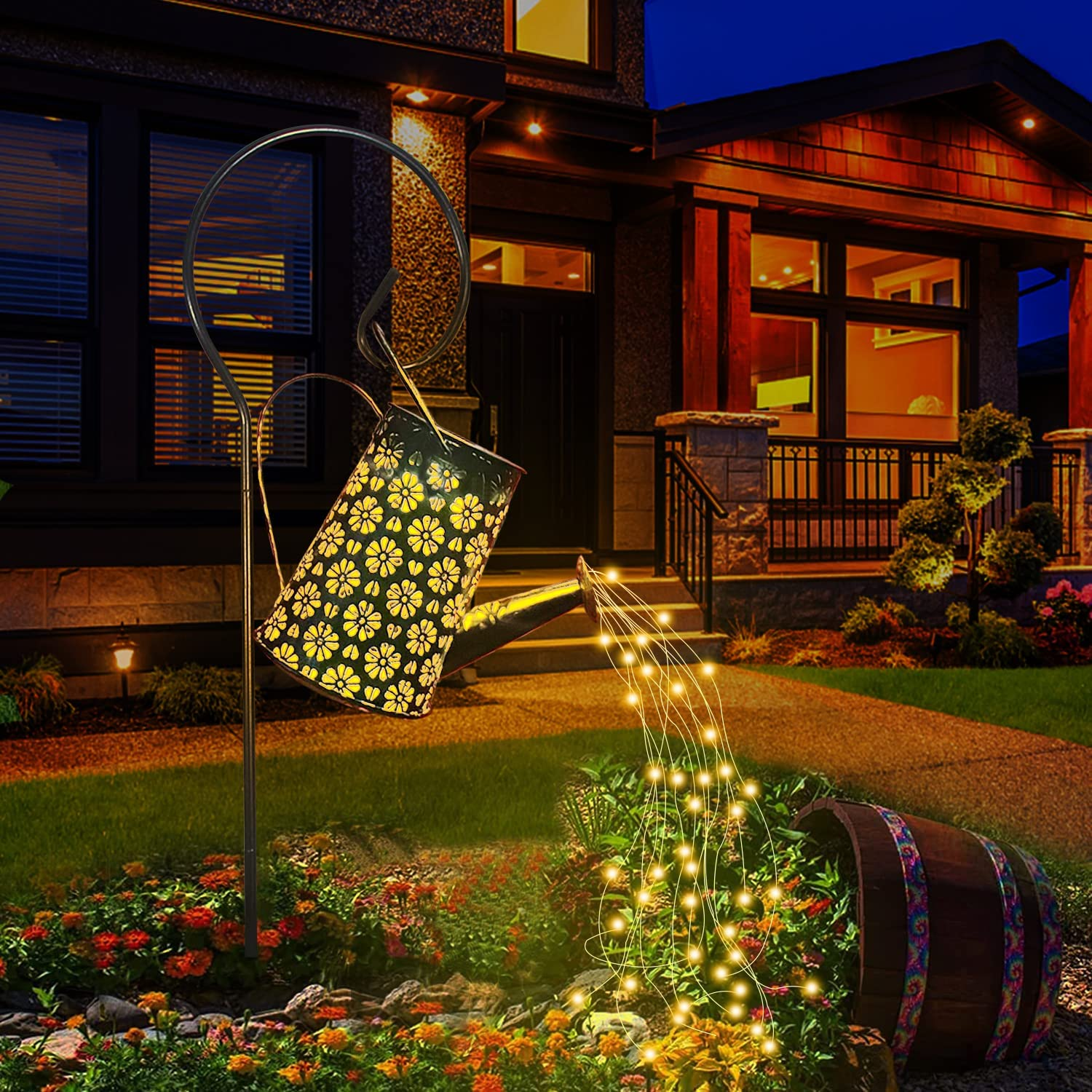 Solar Watering Can with Lights, Retro Metal Hanging Solar Lantern with String Lights, Solar Lanterns Outdoor Waterproof Garden Decor, Star Art Lamp Decorative for Walkway Backyard Patio Lawn Garden image number 5