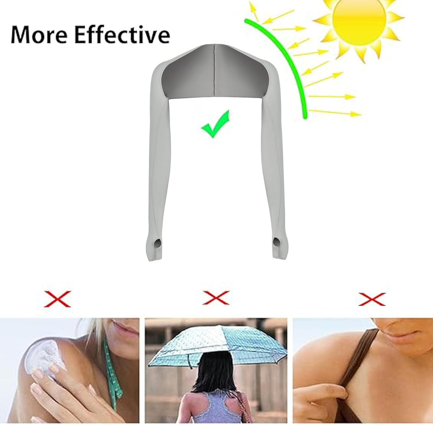 2Pcs Cooling Shawl Arm Sleeves,Cooling Sleeves Shawl Arm Covers,With Finger Holes UV Protection Arm Covers for Women Men Outdoor Sports,Golf,Outdoor Riding,Driving,Fishing, Black, Grey, Other image number 5